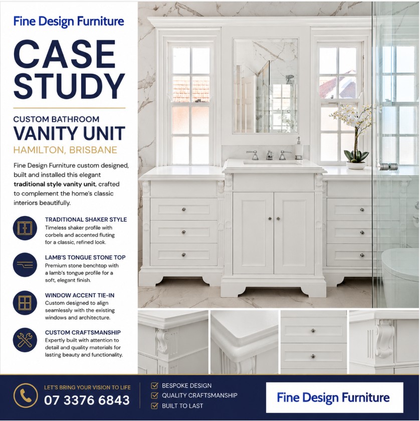 Custom made vanity installation Hamilton QLD